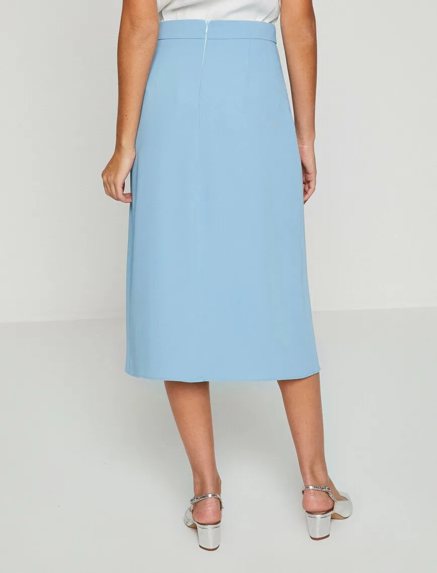 12130 Blue Pleated Midi Skirt