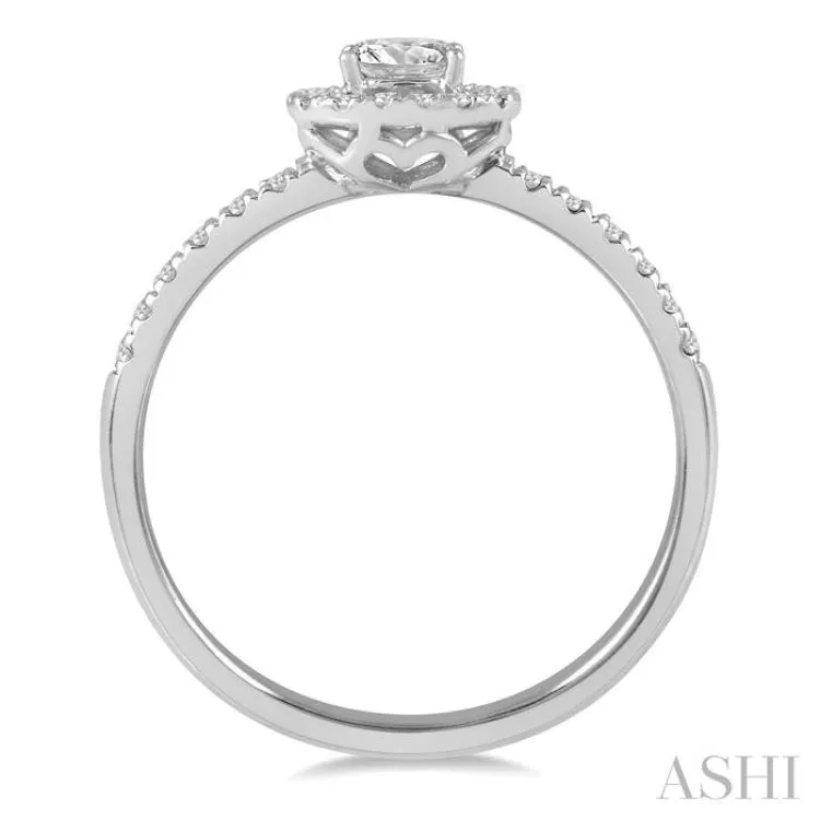 1/3 Ctw Oval Shape Round Cut Diamond Fashion Ring with 1/6 ct Oval Cut Center Stone in 14K White Gold