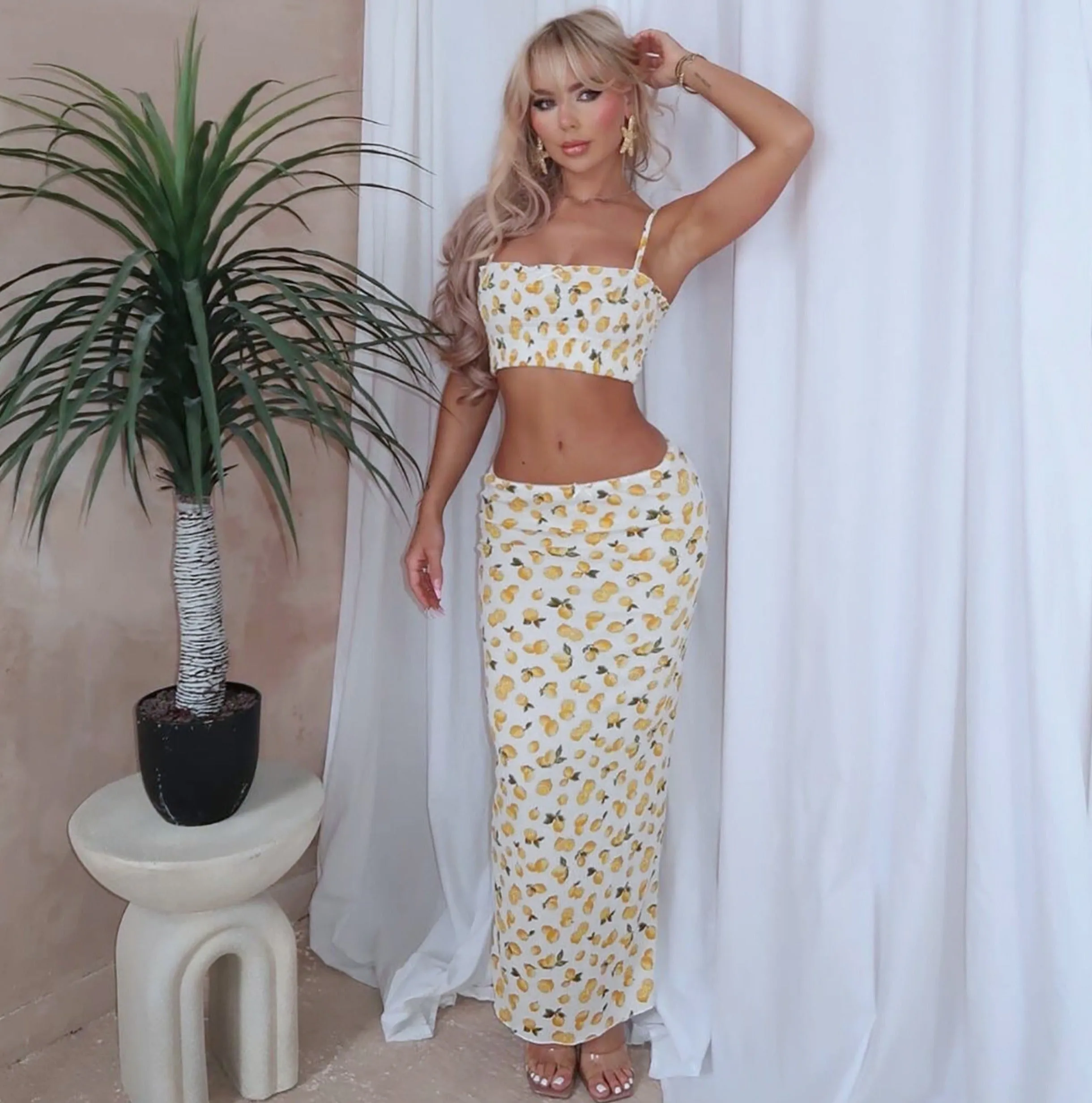 Althea Lemon Print Skirt Set