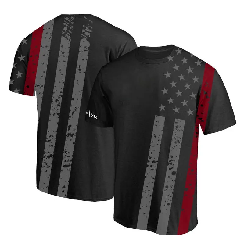 Athletic, Dry Wicking Men's Shirt - Distressed Thin Red Line Flag