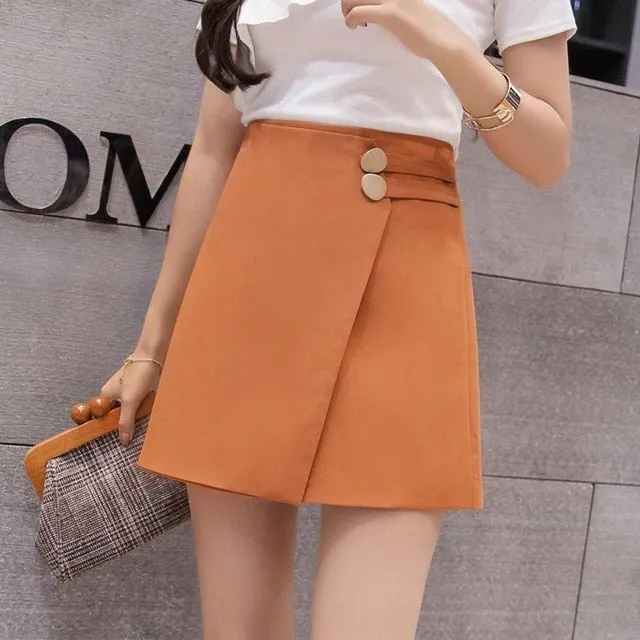 Autumn Metal button High Waist mini Skirt