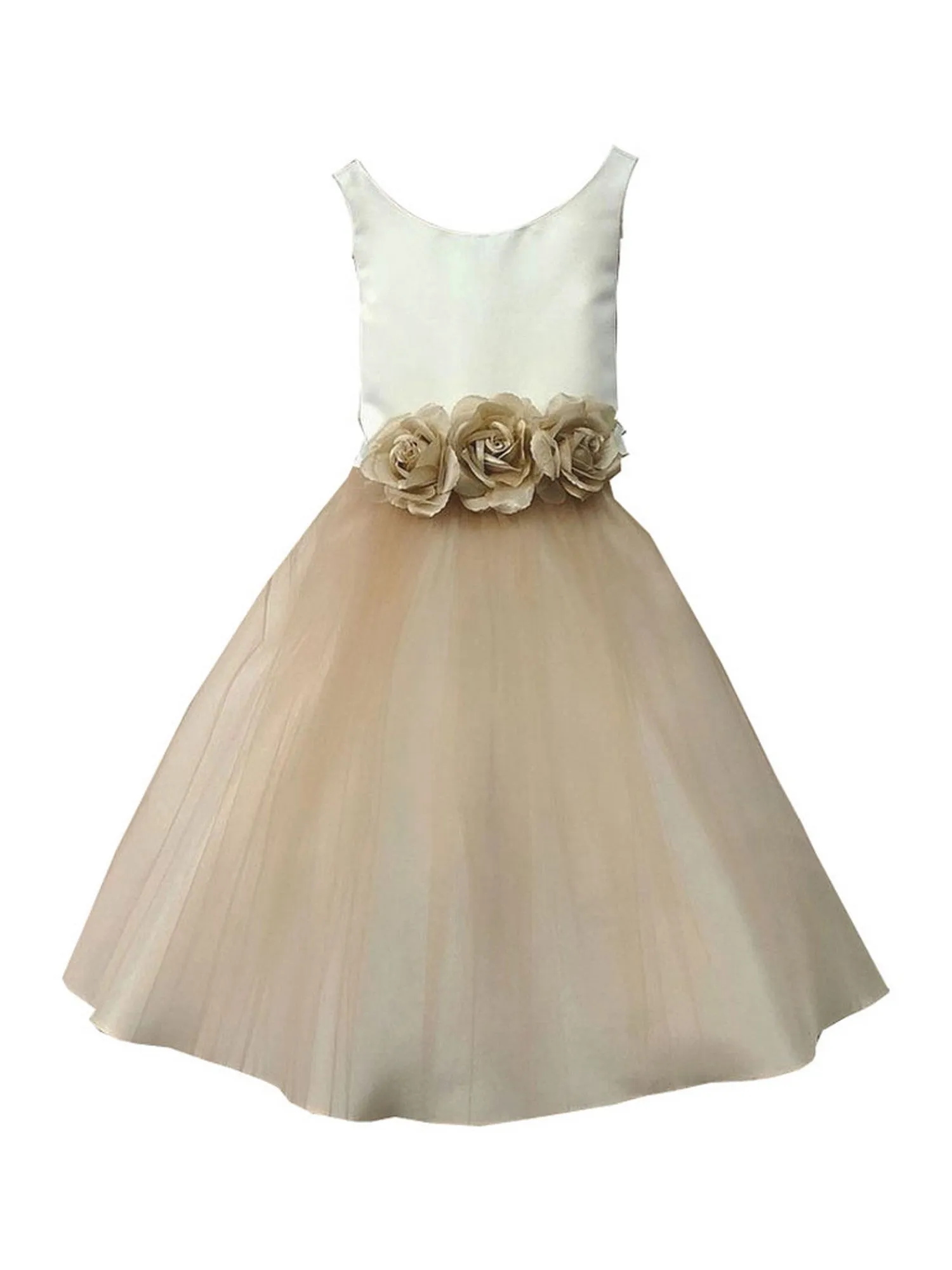 Baby Girls Champagne Silk Satin Tulle Flower Girl Dress 6-24M