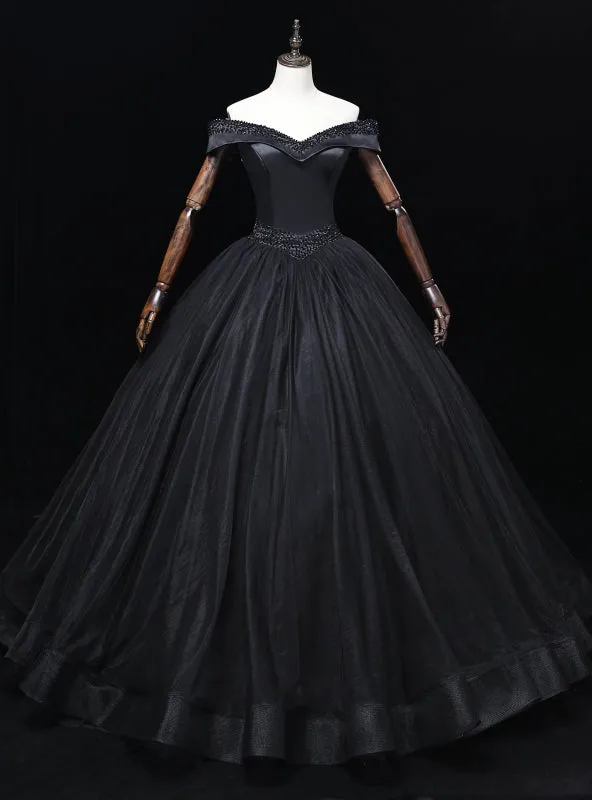 Black Tulle Off the Shoulder Beading Quinceanera Dress