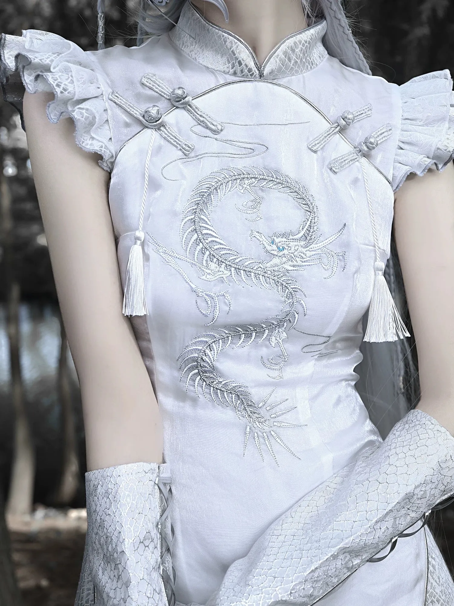 [Blood Supply] Silver Dragon With White Walker Qipao Style Mini Dress