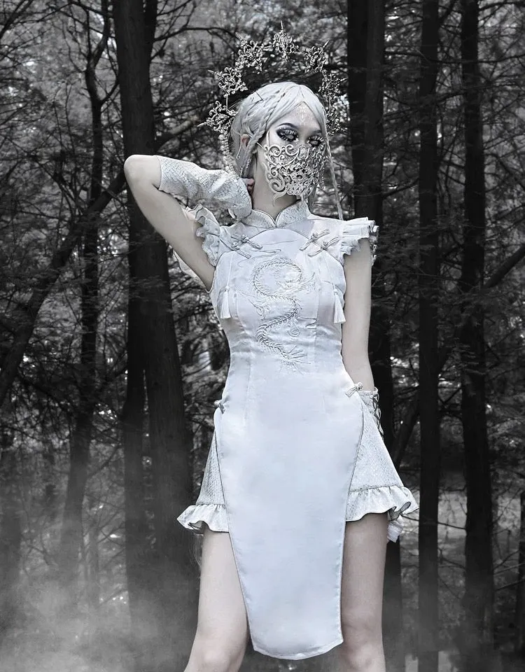 [Blood Supply] Silver Dragon With White Walker Qipao Style Mini Dress