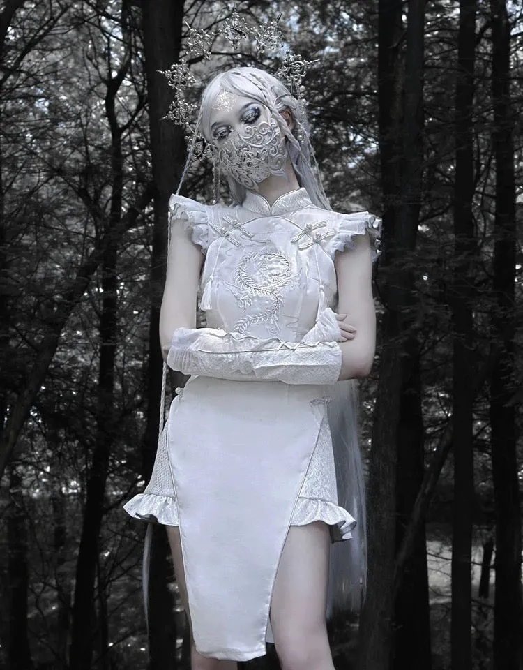 [Blood Supply] Silver Dragon With White Walker Qipao Style Mini Dress