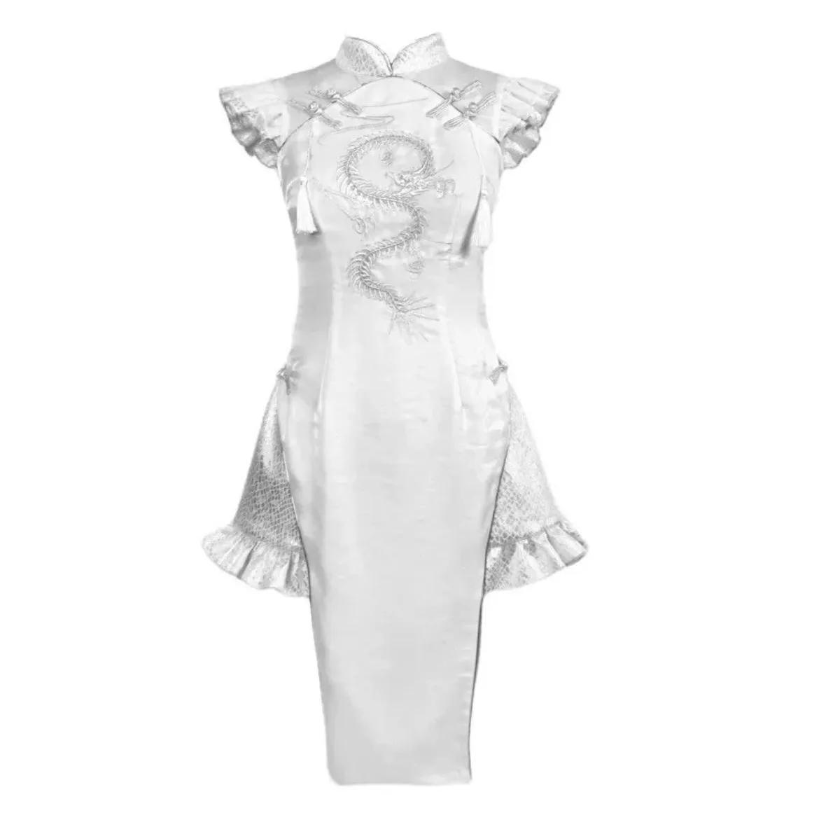 [Blood Supply] Silver Dragon With White Walker Qipao Style Mini Dress