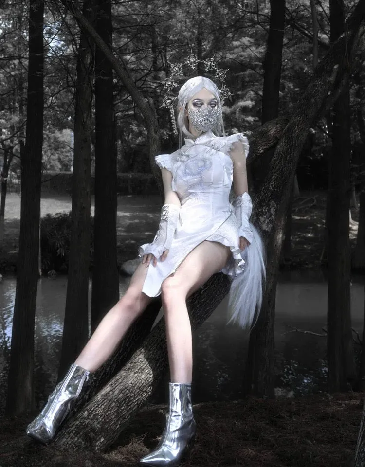 [Blood Supply] Silver Dragon With White Walker Qipao Style Mini Dress