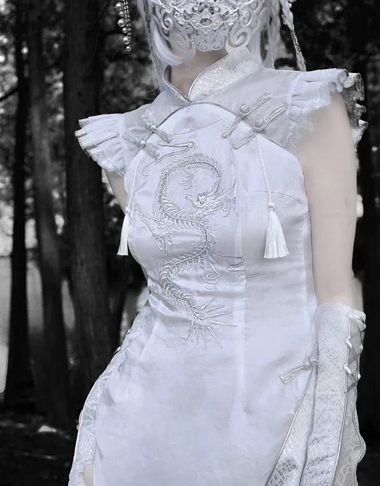 [Blood Supply] Silver Dragon With White Walker Qipao Style Mini Dress