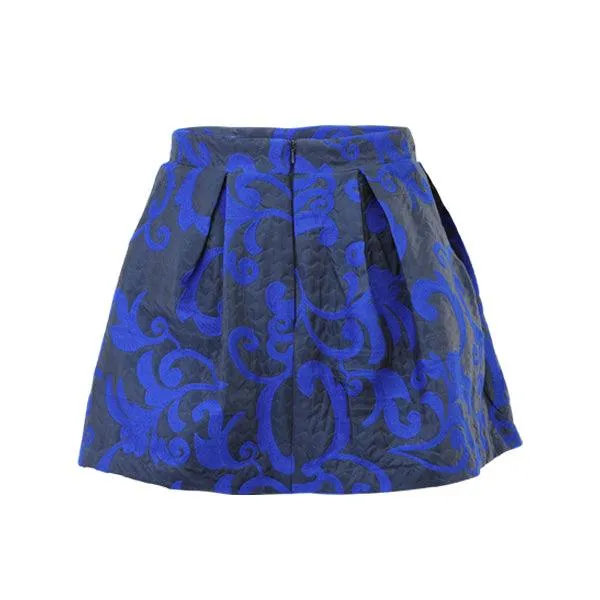 BLUE MIKADO DAMASK SKIRT SET WITH HAIRBOW