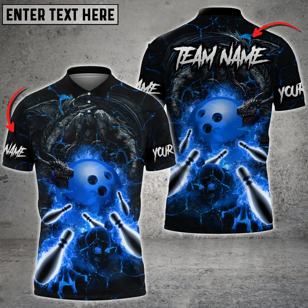 Bowling And Pins Dragon And Skull Multicolored Bowling Jerseys Custom Name And Team Name 3D Polo Shirt