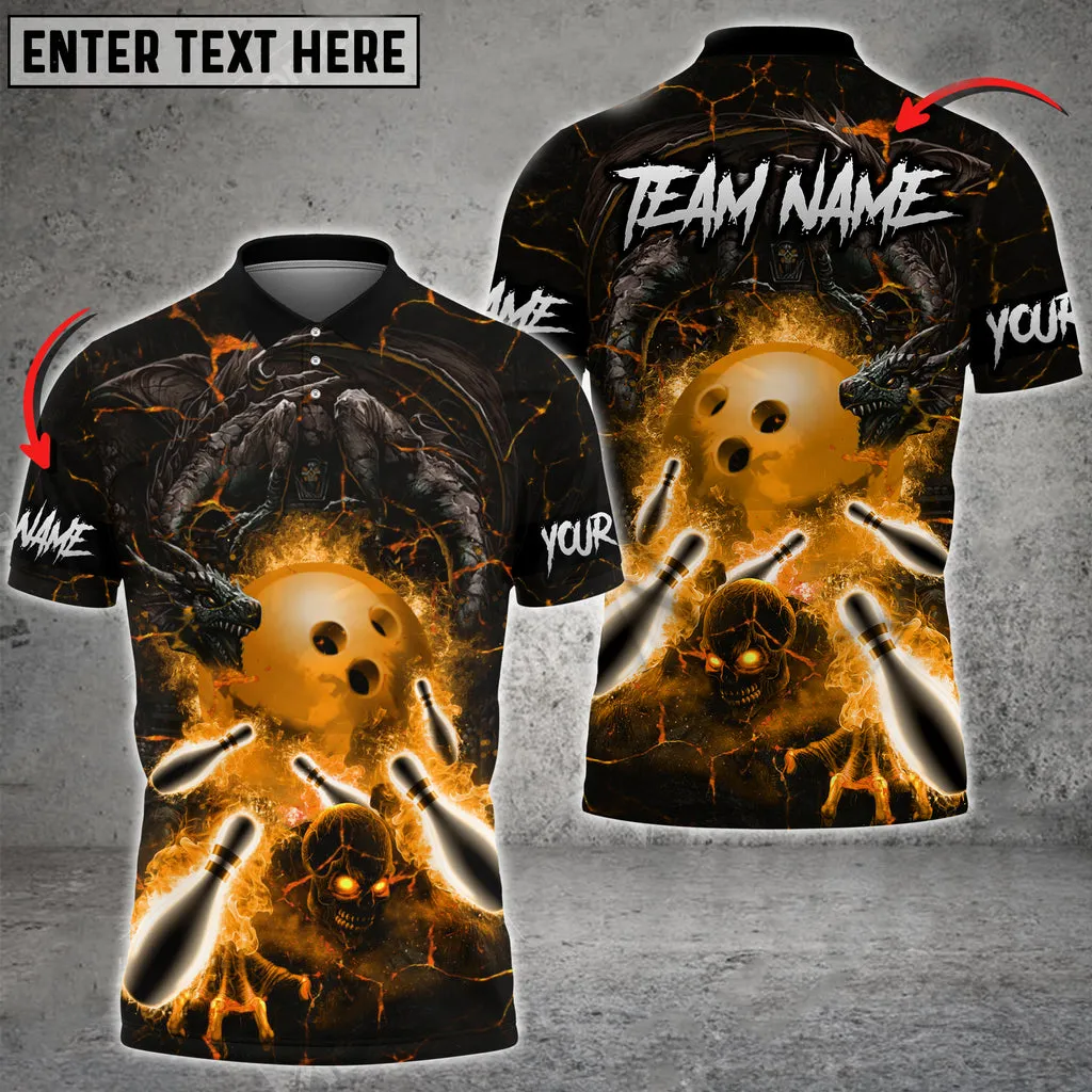 Bowling And Pins Dragon And Skull Multicolored Bowling Jerseys Custom Name And Team Name 3D Polo Shirt