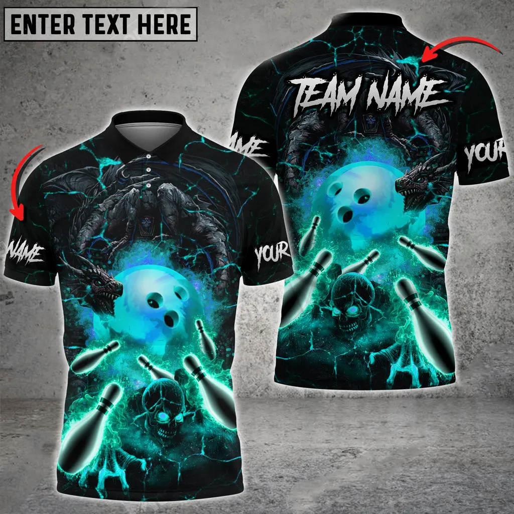 Bowling And Pins Dragon And Skull Multicolored Bowling Jerseys Custom Name And Team Name 3D Polo Shirt