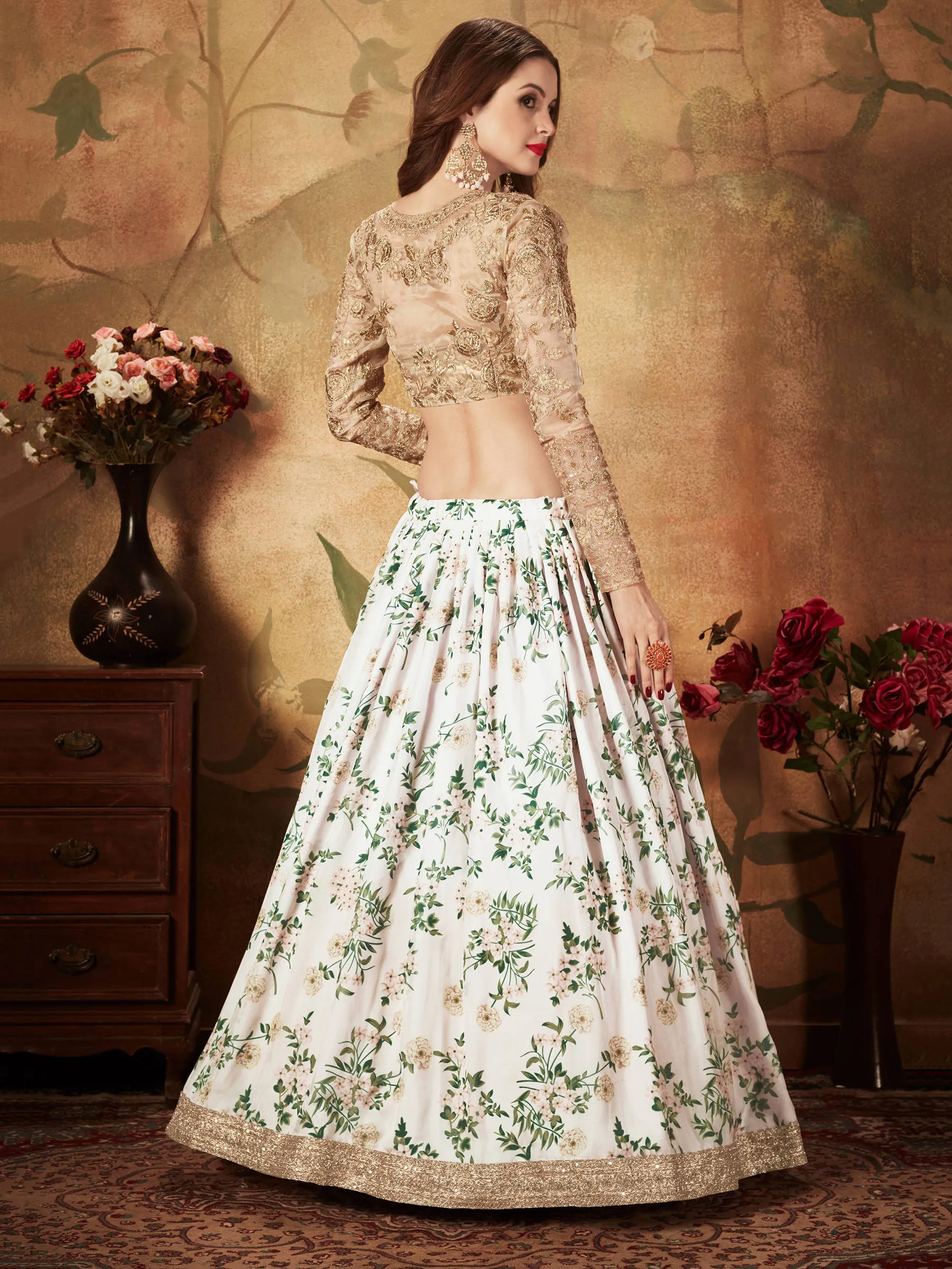 Breathtaking Off-White Sabyasachi Floral Printed Organza Silk Party Wear Lehenga Choli With Blouse