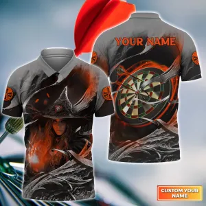 Bullseye Dartboard Personalized Name 3D Witch And Darts Polo Shirt For Dart Team Player, Gift for Halloween