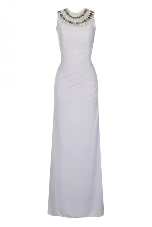 Carmen White Jewel Mermaid Fishtail Maxi Dress