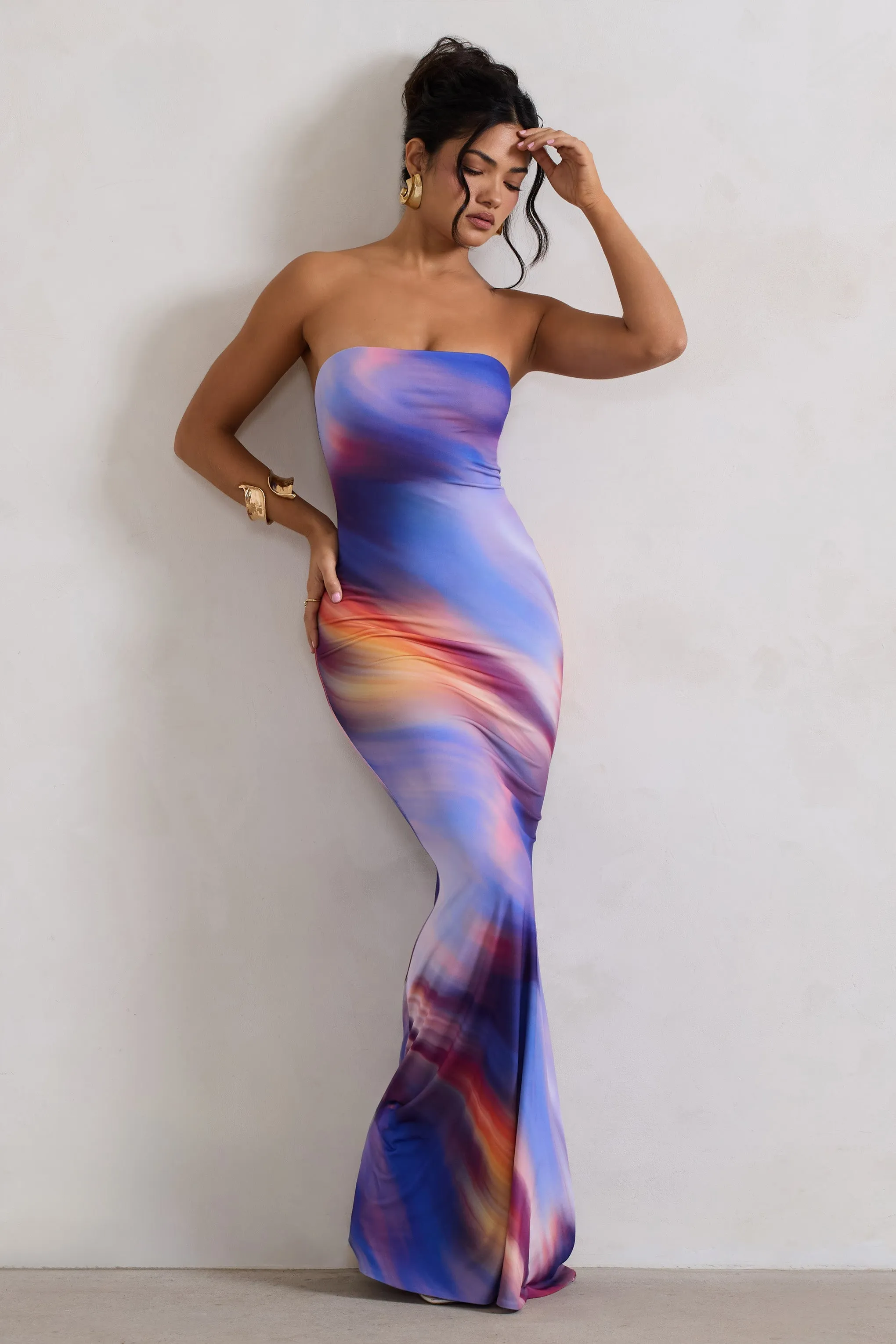 Ceremony | Abstract Print Bandeau Fishtail Maxi Dress