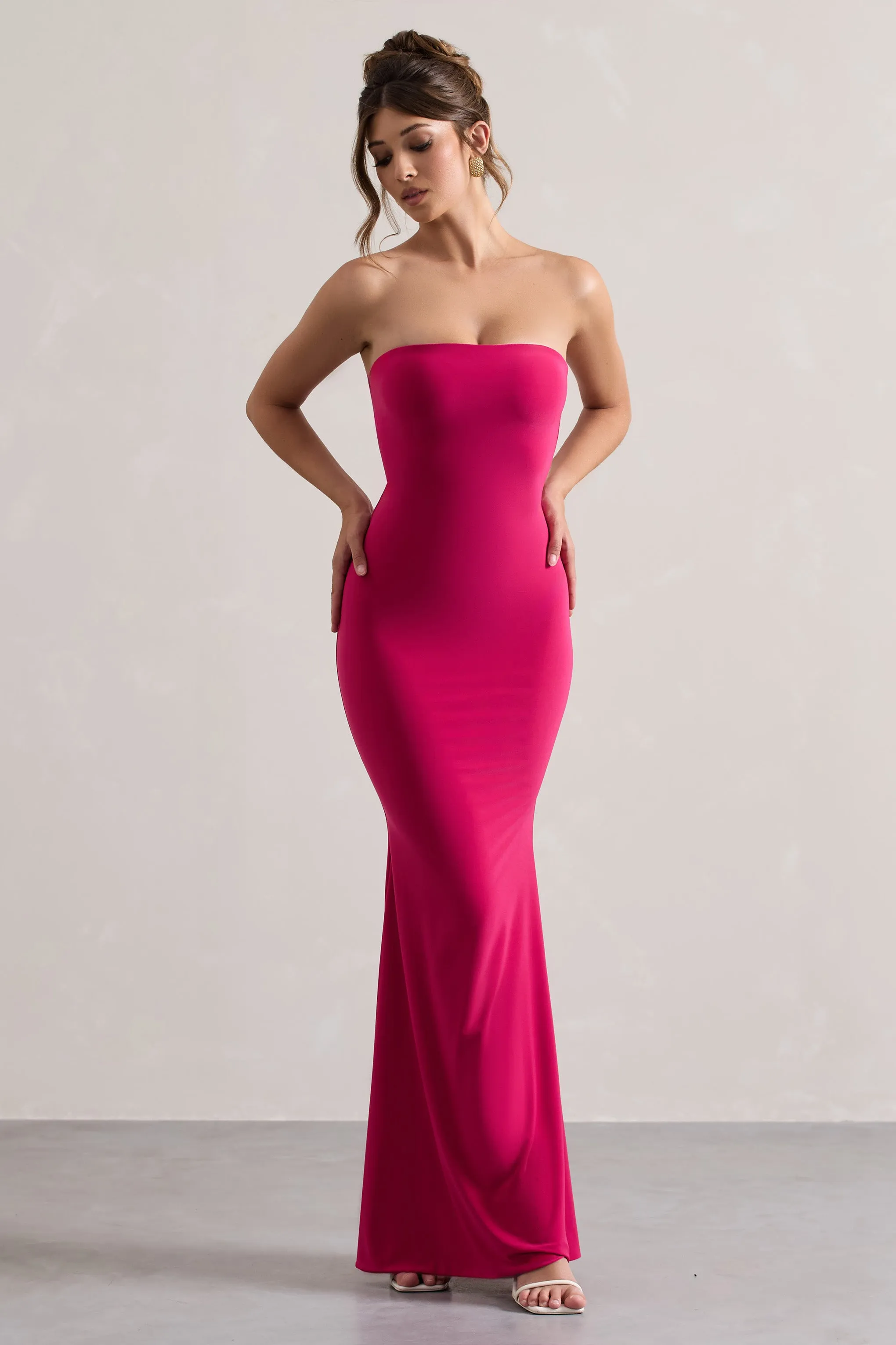 Ceremony | Hot Pink Bandeau Fishtail Maxi Dress