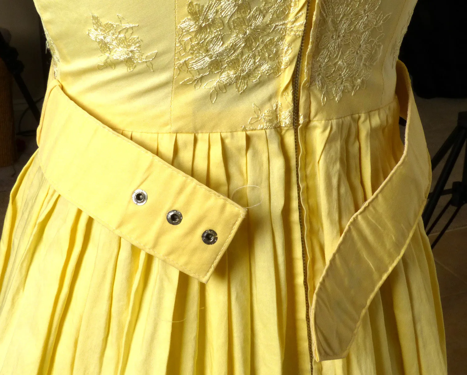 Circa 1960s Yellow Cotton Embroidered Sundress