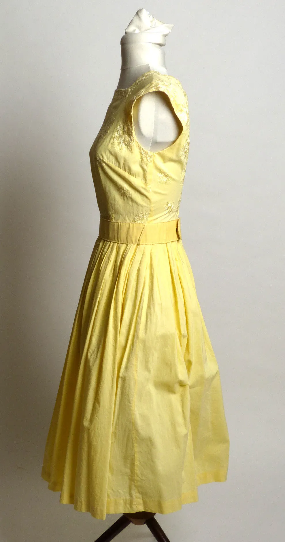 Circa 1960s Yellow Cotton Embroidered Sundress