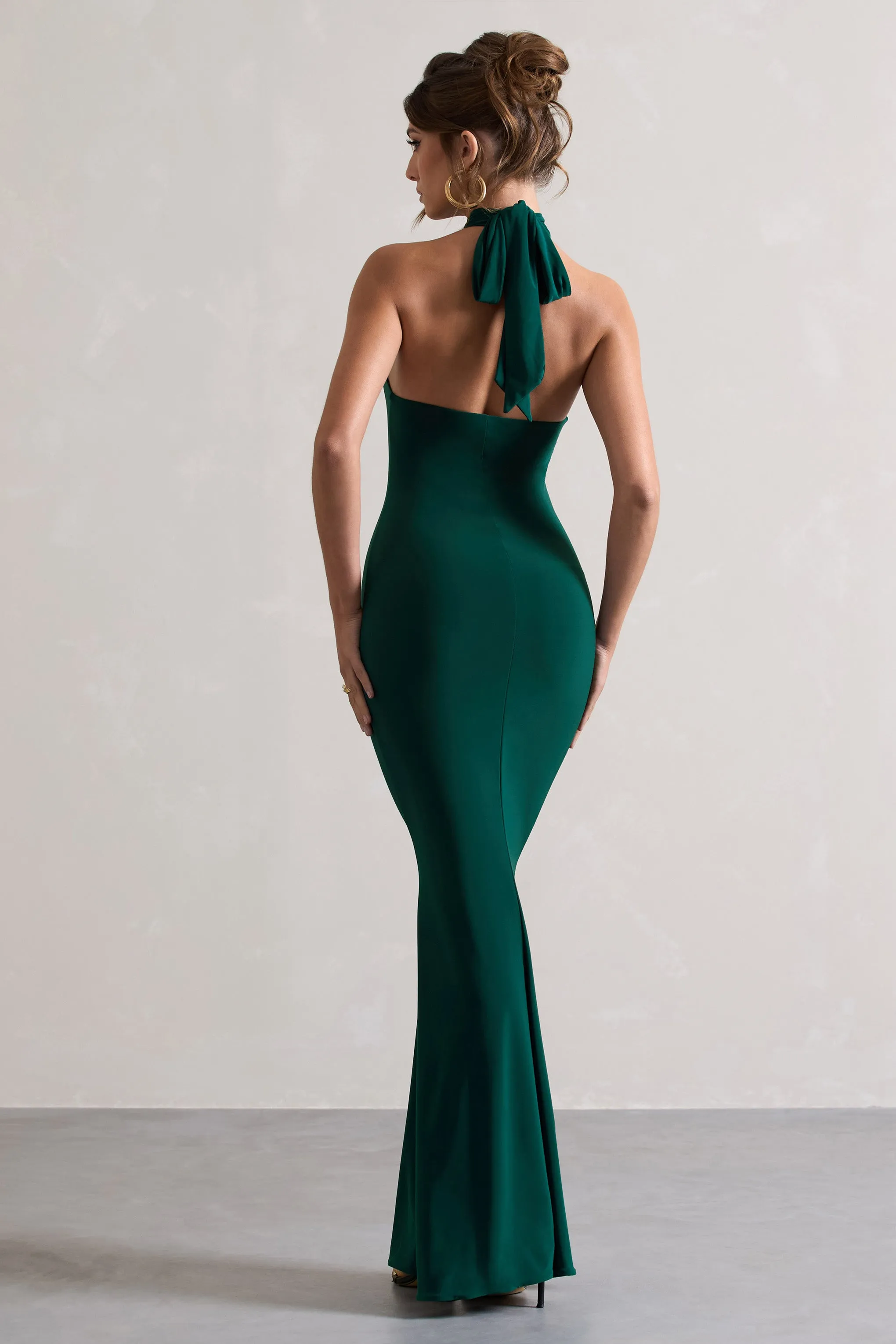 Colorado | Bottle Green High-Neck Fishtail Maxi Dress