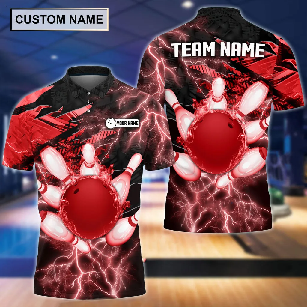 Coolspod Thunder Power Bowling And Pins Personalized Name Team Name 3D Polo Shirt, Gift for Dart Lovers