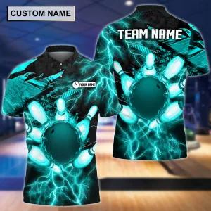 Coolspod Thunder Power Bowling And Pins Personalized Name Team Name 3D Polo Shirt, Gift for Dart Lovers