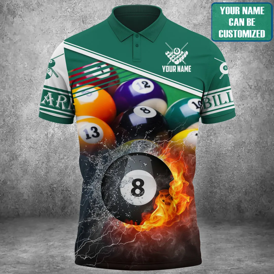 Custom Name Billiard Shirt, Billiard Fire Colorful Polo Shirt, Billiard Team Uniform, Gift For Billiard Player