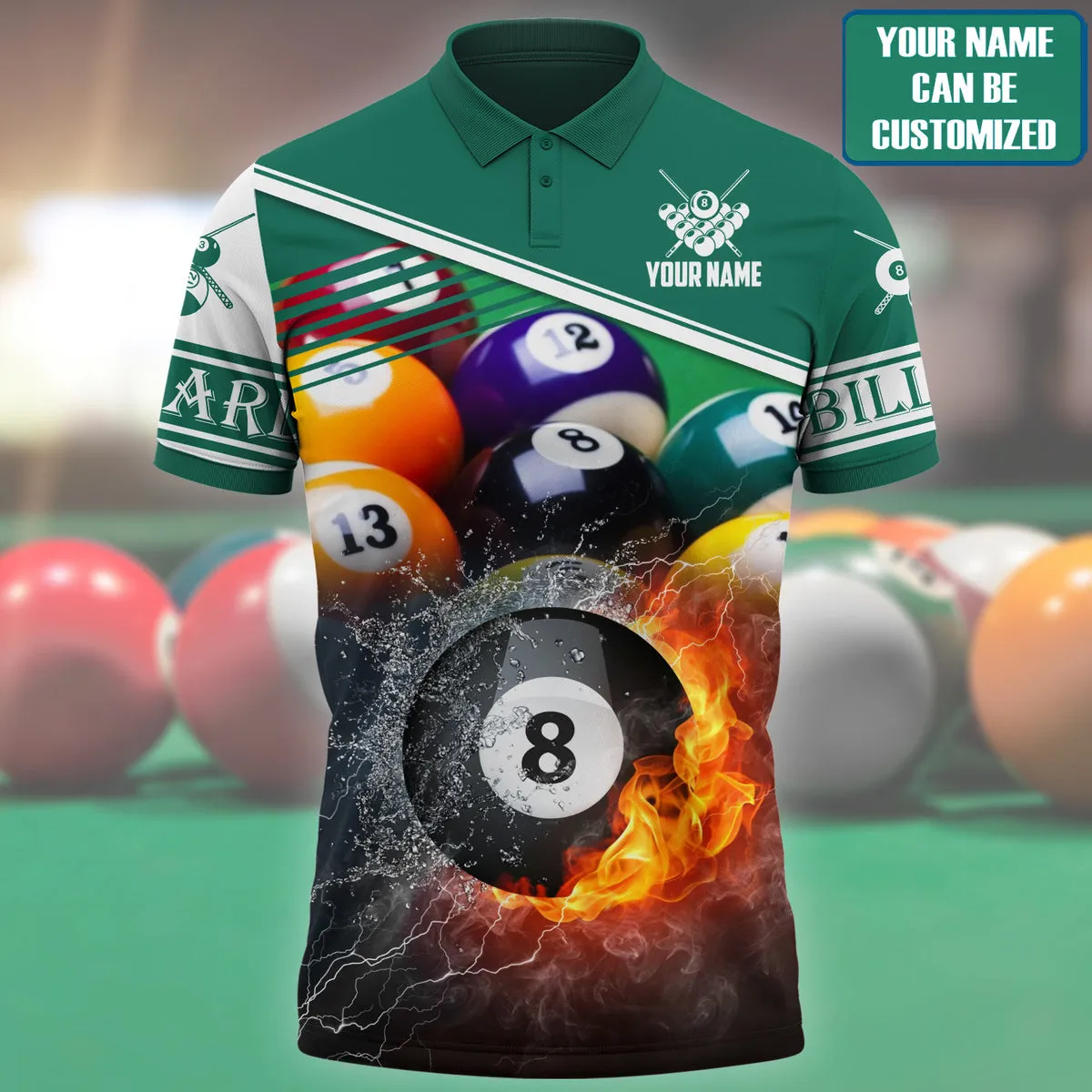 Custom Name Billiard Shirt, Billiard Fire Colorful Polo Shirt, Billiard Team Uniform, Gift For Billiard Player