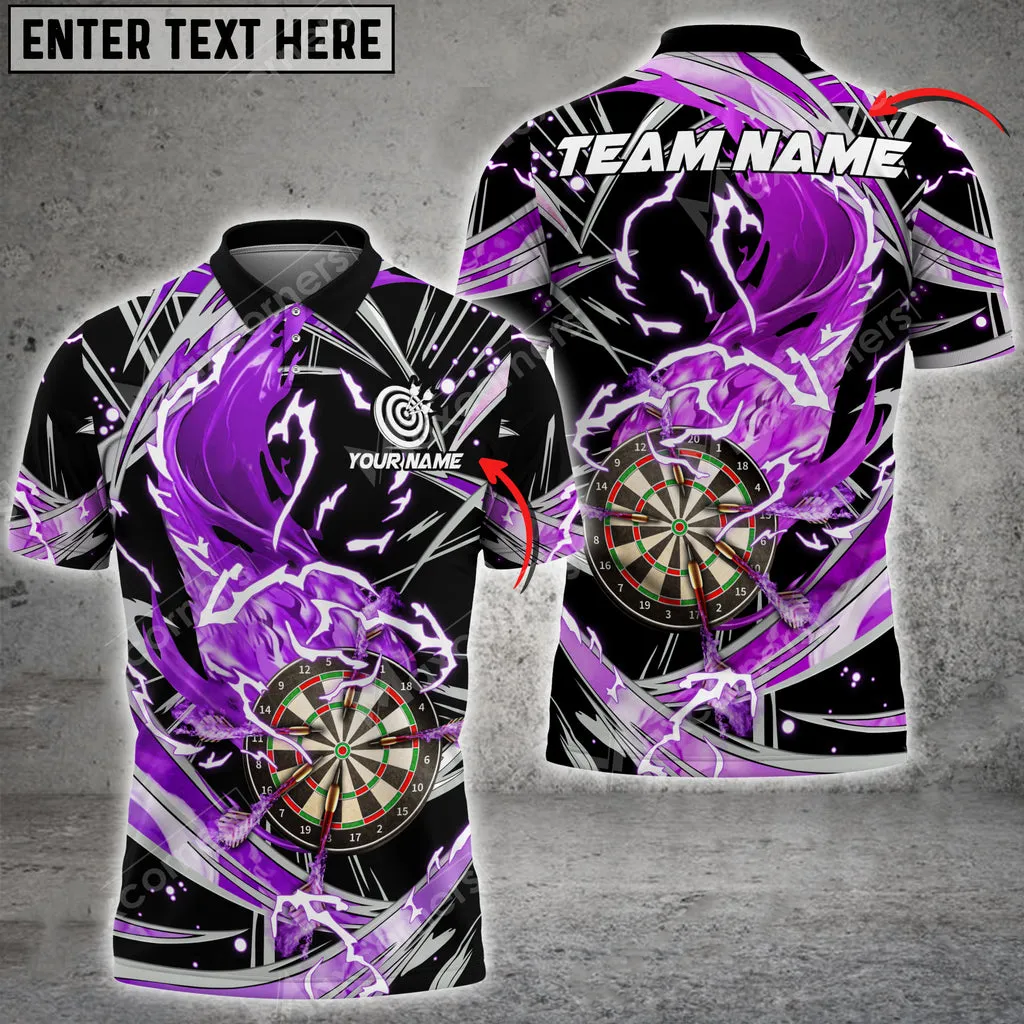 Darts Flame Thunder Wind Aura Multicolor Option Customized Name, Team Name 3D Polo Shirt