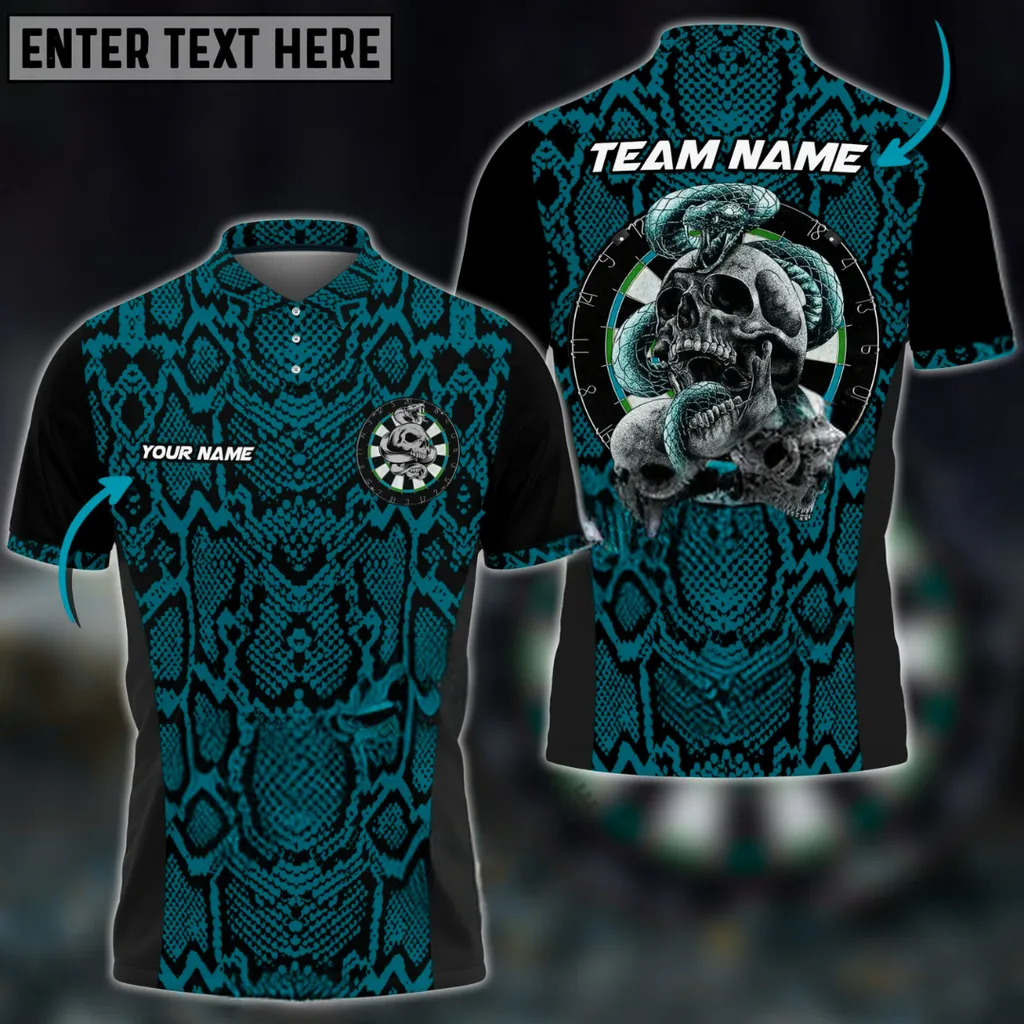 Darts Snake And Skull Pattern Multicolor Options Personalized Name, Team Name 3D Polo Shirt