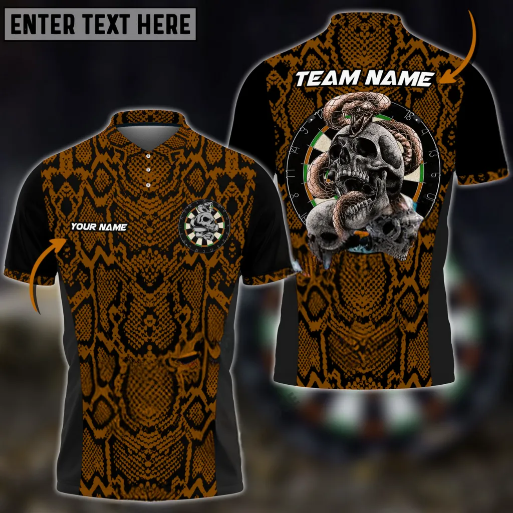 Darts Snake And Skull Pattern Multicolor Options Personalized Name, Team Name 3D Polo Shirt