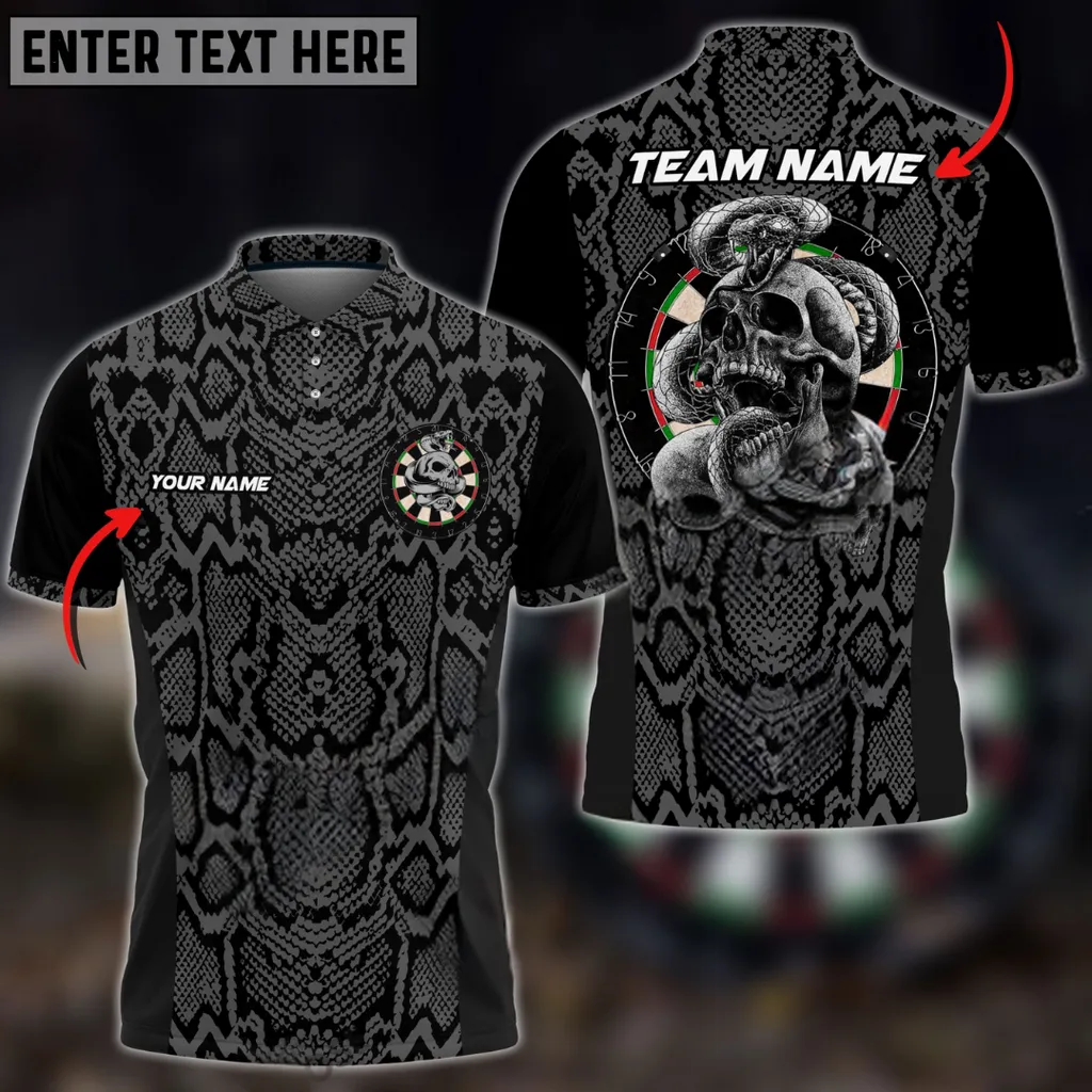 Darts Snake And Skull Pattern Multicolor Options Personalized Name, Team Name 3D Polo Shirt