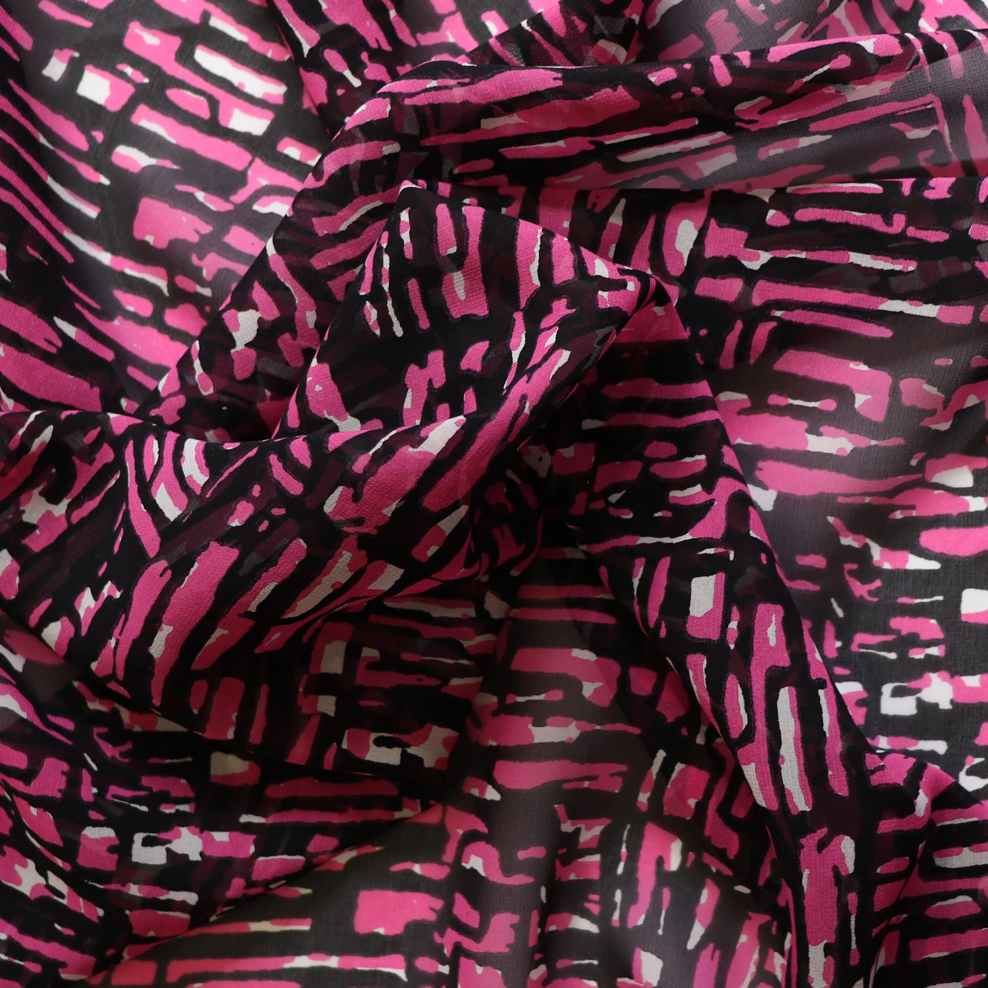 Deadstock Silk Chiffon - Abstract Pink & Black - SALE