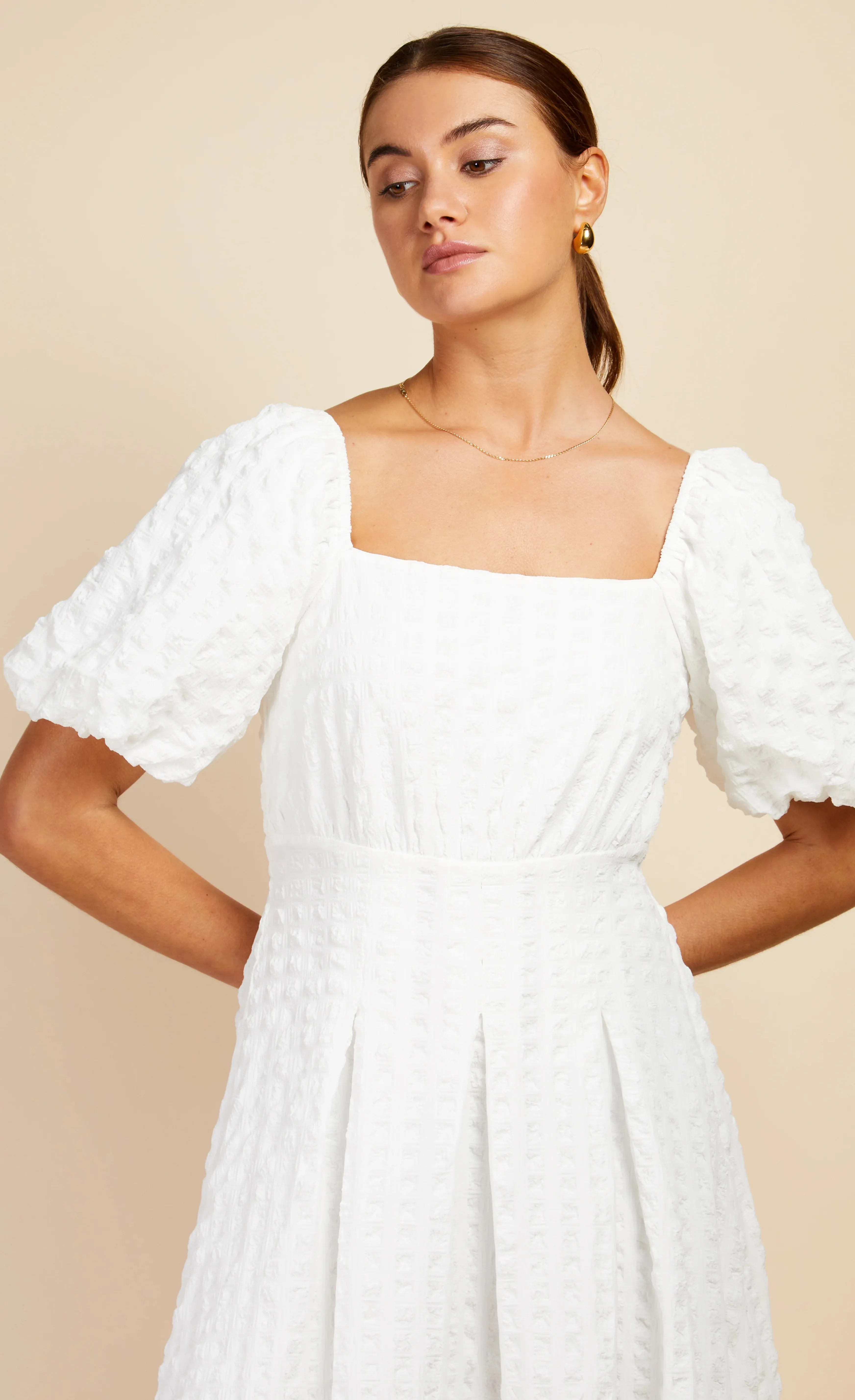 Diana Textured Puff Sleeve Midaxi (White)