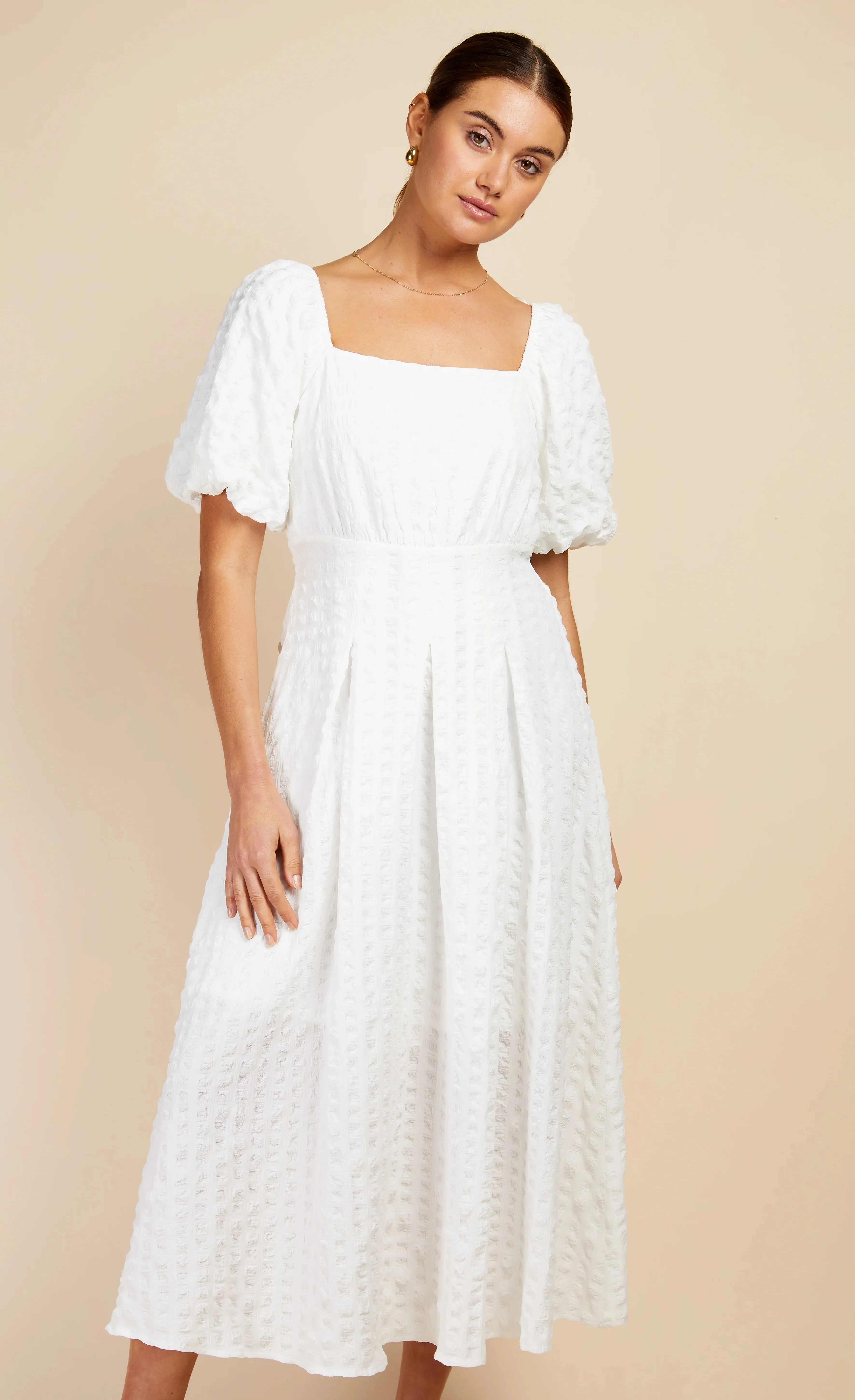 Diana Textured Puff Sleeve Midaxi (White)