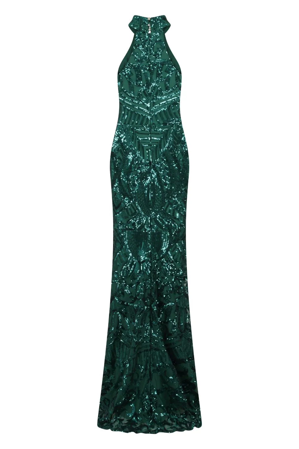 Envy Emerald Green Vip Luxe Illusion Sequin Embellished Fishtail Dress