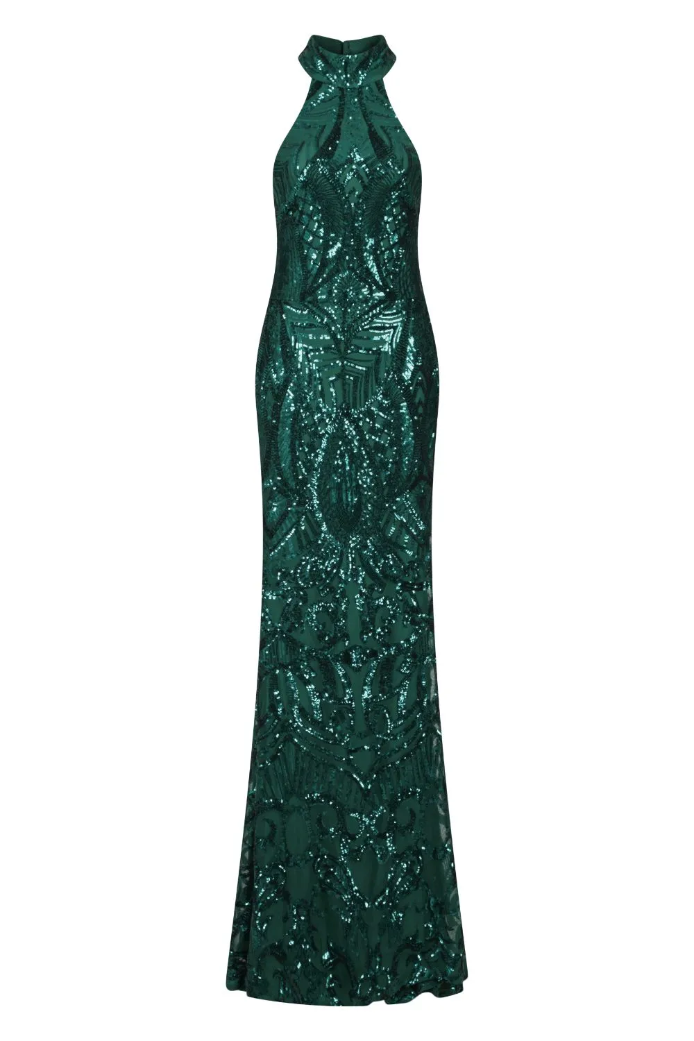 Envy Emerald Green Vip Luxe Illusion Sequin Embellished Fishtail Dress