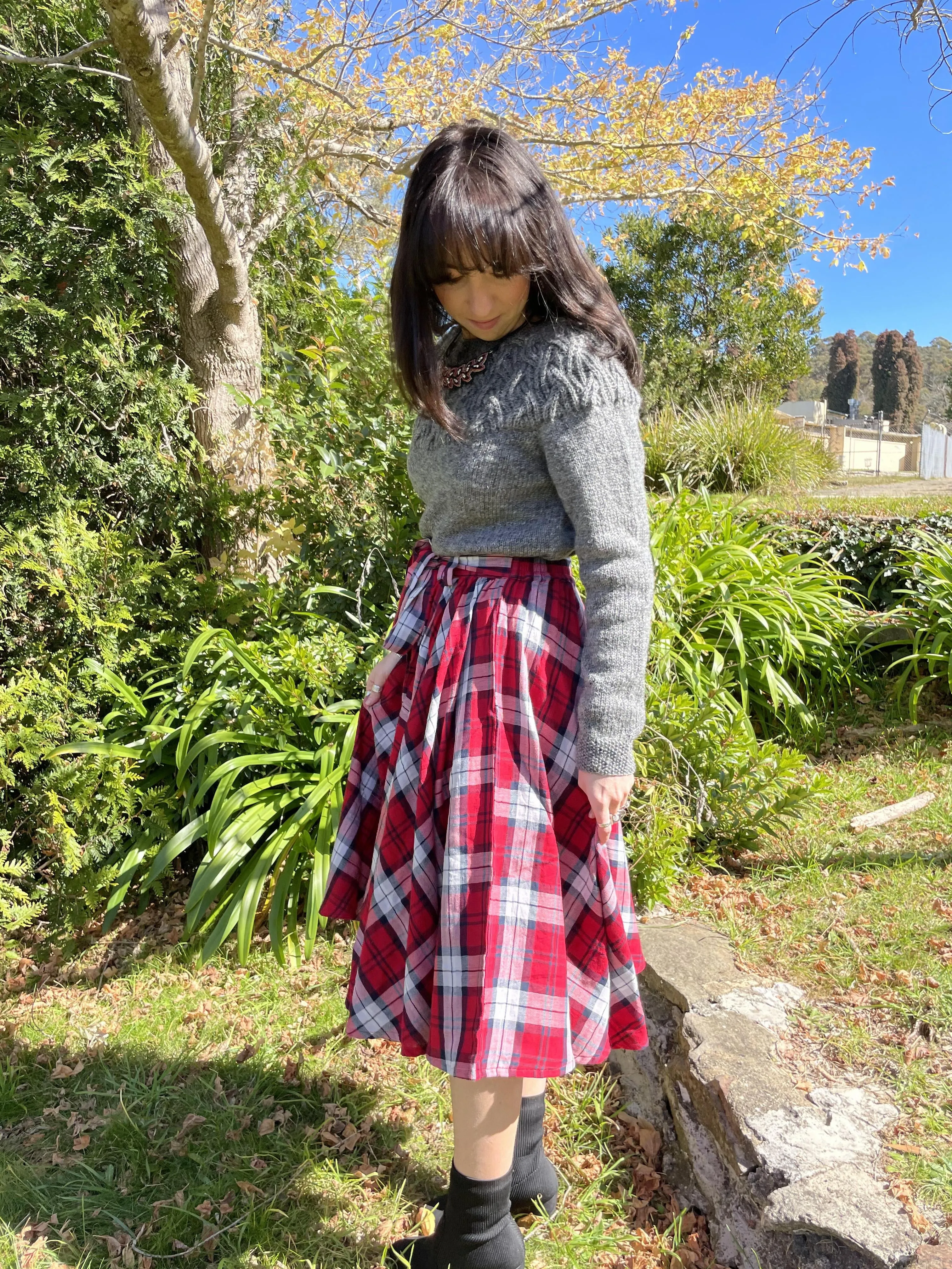 Fair Trade Umbrella Check Skirt - Red