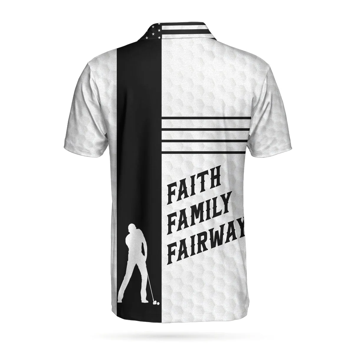 Faith Family Fairways American Flag Golf Polo Shirt, Black And White Golf Shirt For Men Coolspod