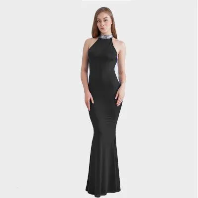 Fashion Sequins Sexy Backless Hanging Neck Fishtail Evening Dress