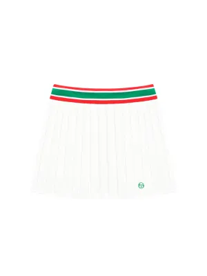 Flag Waistband Pleated Skirt- Off White