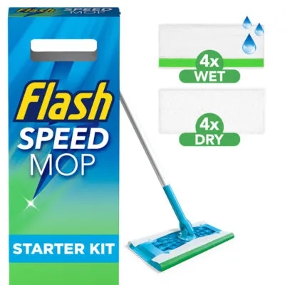 Flash Speed Mop Starter Kit 4 Dry Sweeping Pads   4 Wet Mopping Cloths