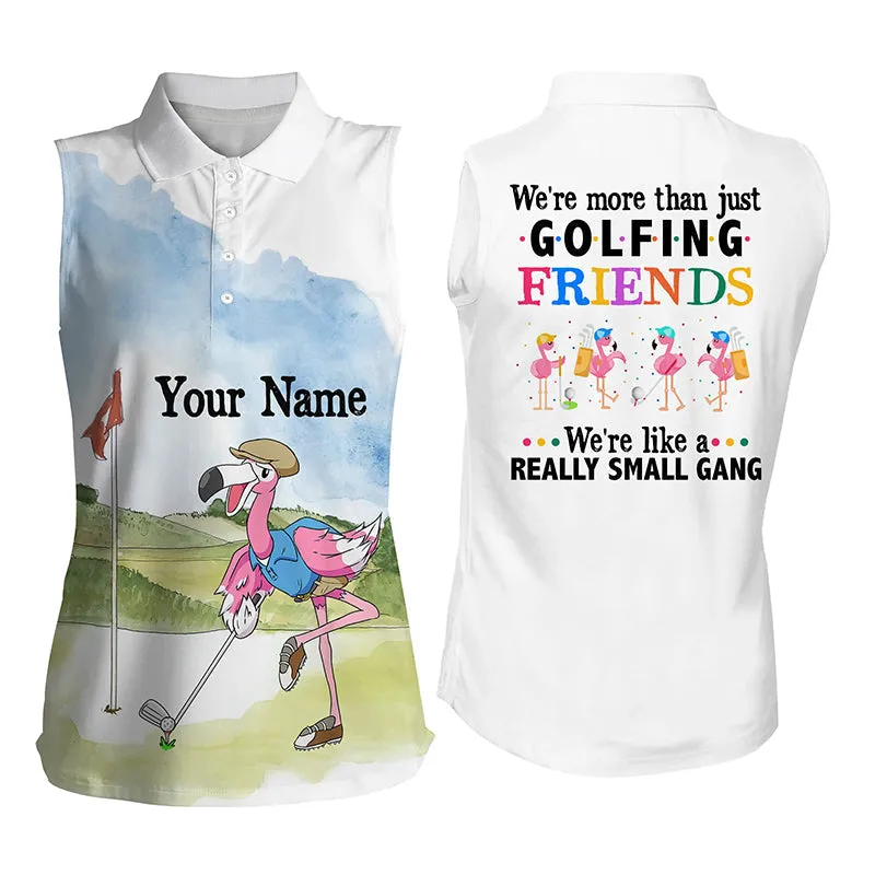 Funny Flamingo Womens sleeveless polo shirt custom name we're more than just golfing friends