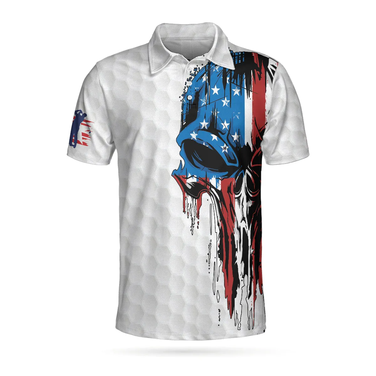 Golf American Flag Polo Shirt, Patriot White Golf Pattern Wet Paint Skull Polo Shirt, Patriotic Golf Shirt For Men Coolspod