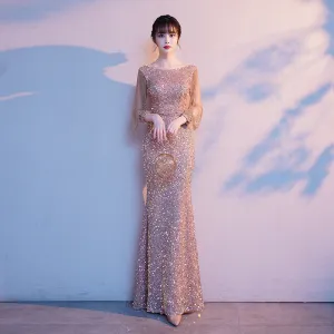 IKEARLAX  Fishtail Annual Party Evening Dress Women's  Summer New Elegant Sequins Dress Host Long Banquet Dress