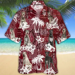 Irish Wolfhound Hawaiian Shirt, Dog Hawaiian Shirt Short Sleeve Red Tribal Pattern