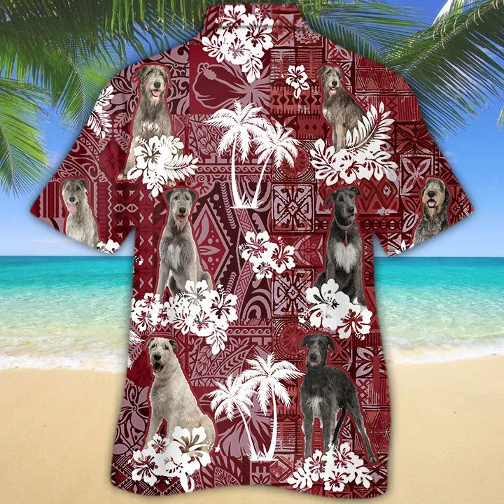 Irish Wolfhound Hawaiian Shirt, Dog Hawaiian Shirt Short Sleeve Red Tribal Pattern