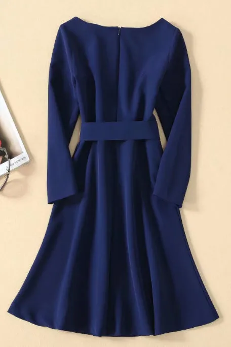 Kate Middleton Dark Navy Fashion Dress With Sleeves