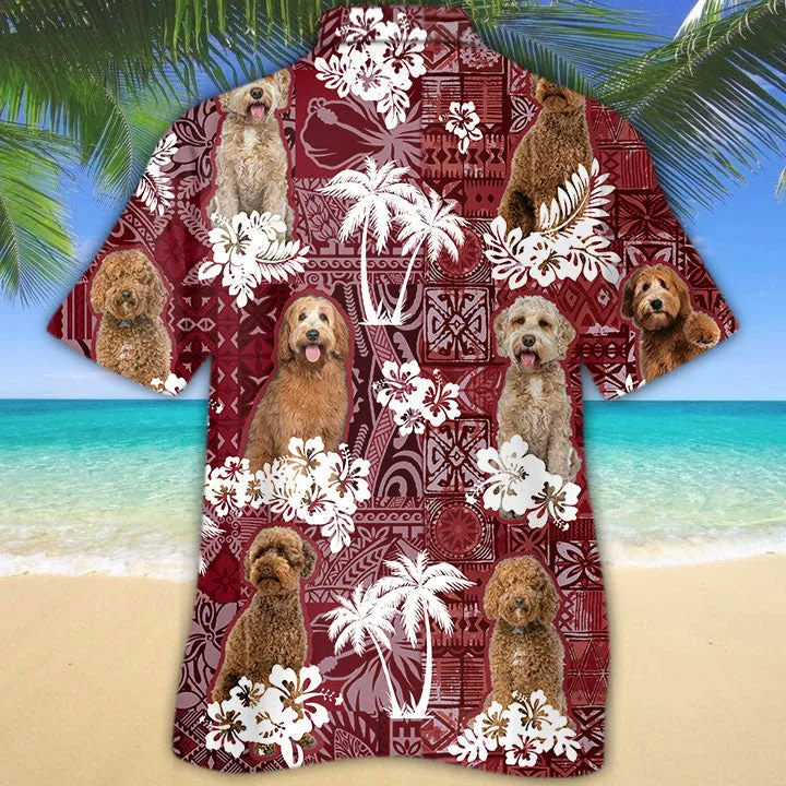 Labradoodle Hawaiian Shirt, Dog In Hawaii Shirt Red Tribal Pattern